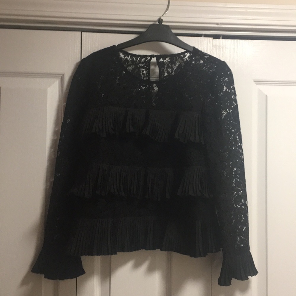 J Crew NWT Black Lace Top W/ Pleats Size 6